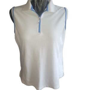 Bermuda Sands Womens White Sleeveless Polo Activewear Top L